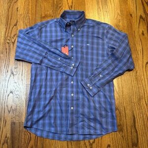 Southern Marsh Men’s Medium‎ Plaid Button Down Shirt Blue Check 100% Cotton NWT